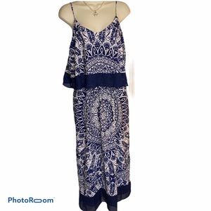 Pink Owl tiered blue and white midi dress